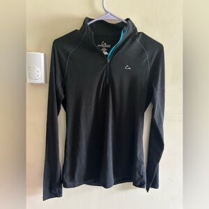 Merino blend by paradox Charcoal Quarter-Zip with Teal Trim